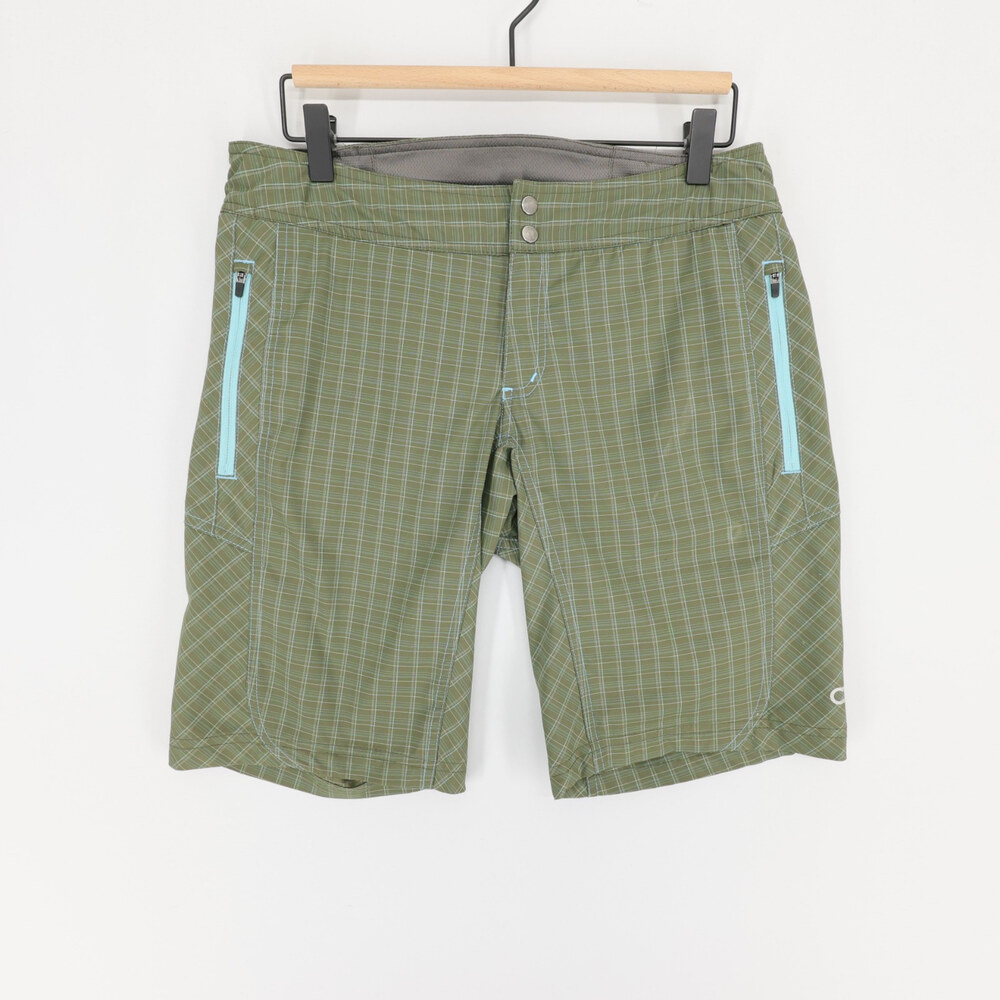 Club Ride Shorts Womens S Green Plaid Mountain Bike Cycling Pockets Stretch